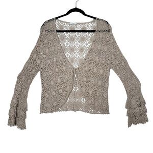 Boho Fairycore Crochet Tiered Bell Sleeve Cardigan Romantic Goblincore Coastal